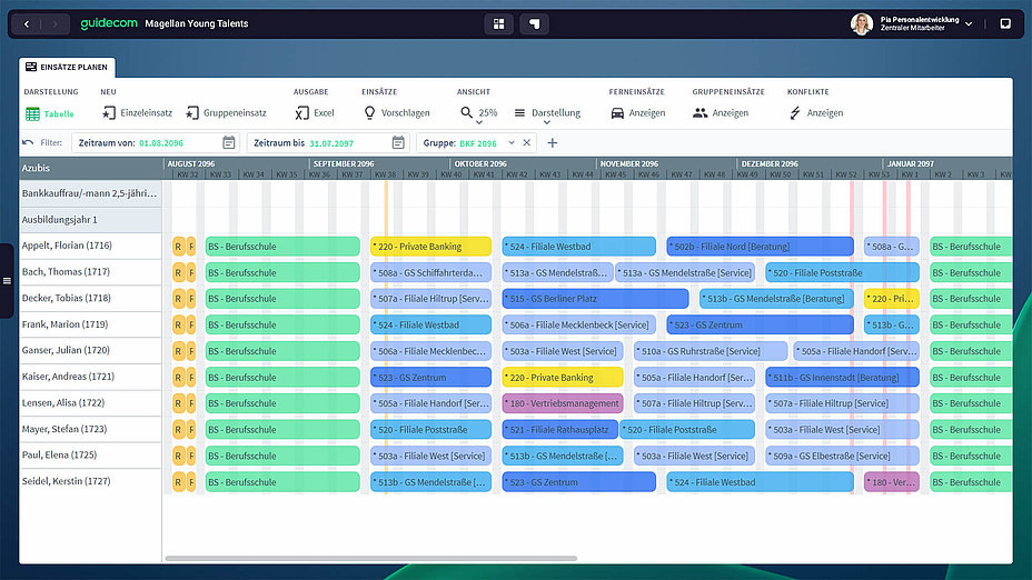 Screenshot Einsatzplanung Ausbildungsmanagement Software