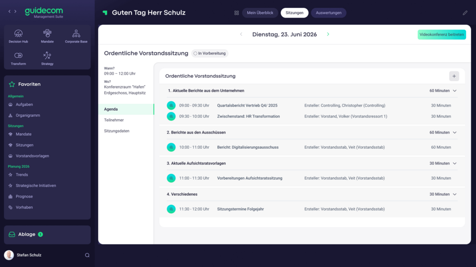 Decision Hub Meeting Management Screen