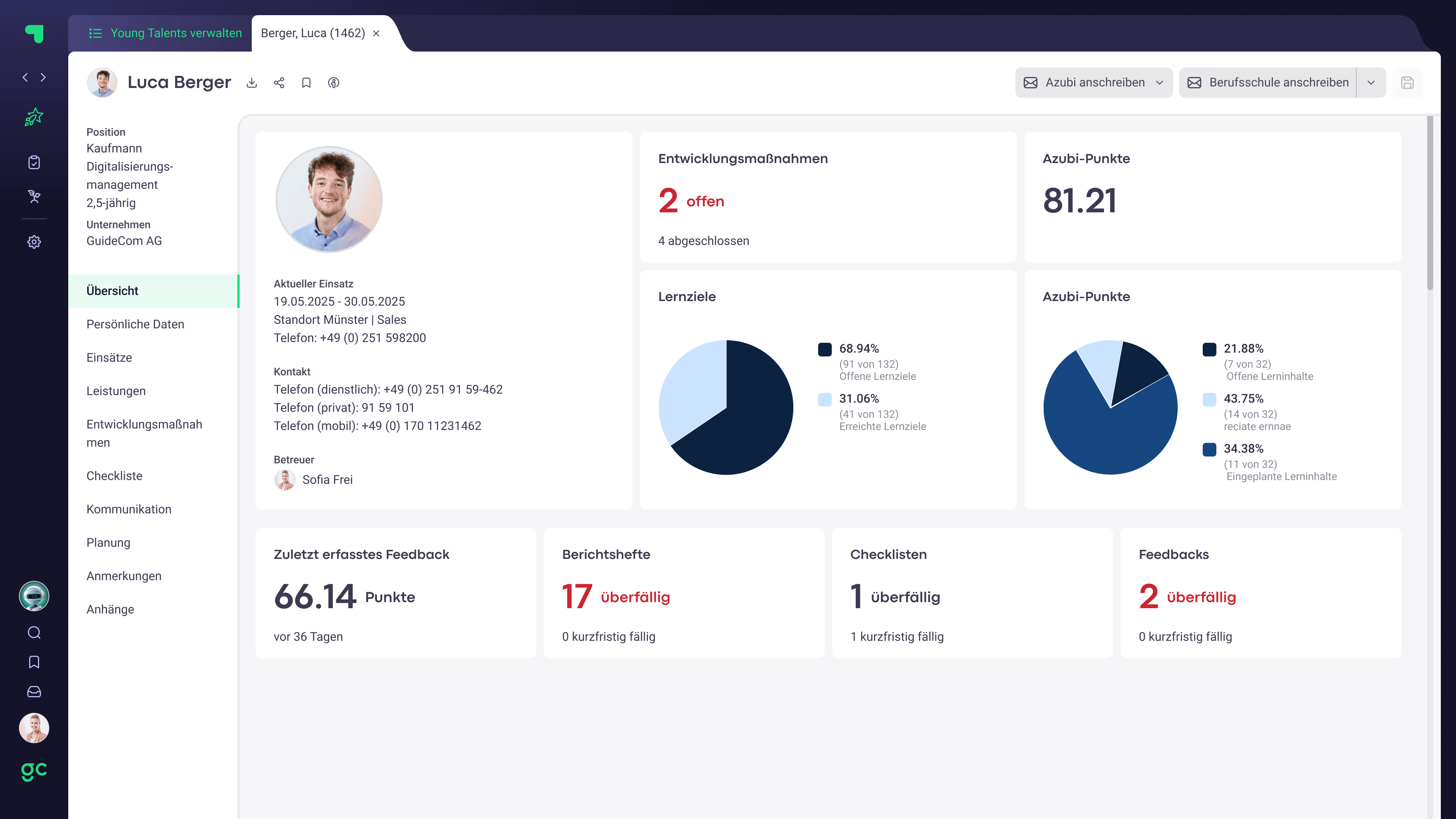 Ausbildungsmanagement Software Young Talents Ausbildungsmanagement Software Talentkarte
